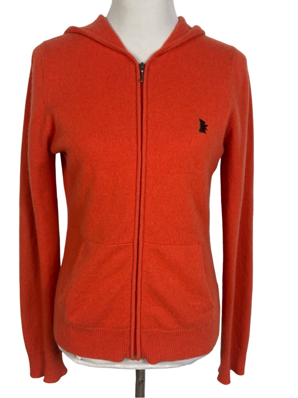 Juicy Couture 100% Cashmere Orange Full Zip Hoodie Sweater Logo Y2K Women's L